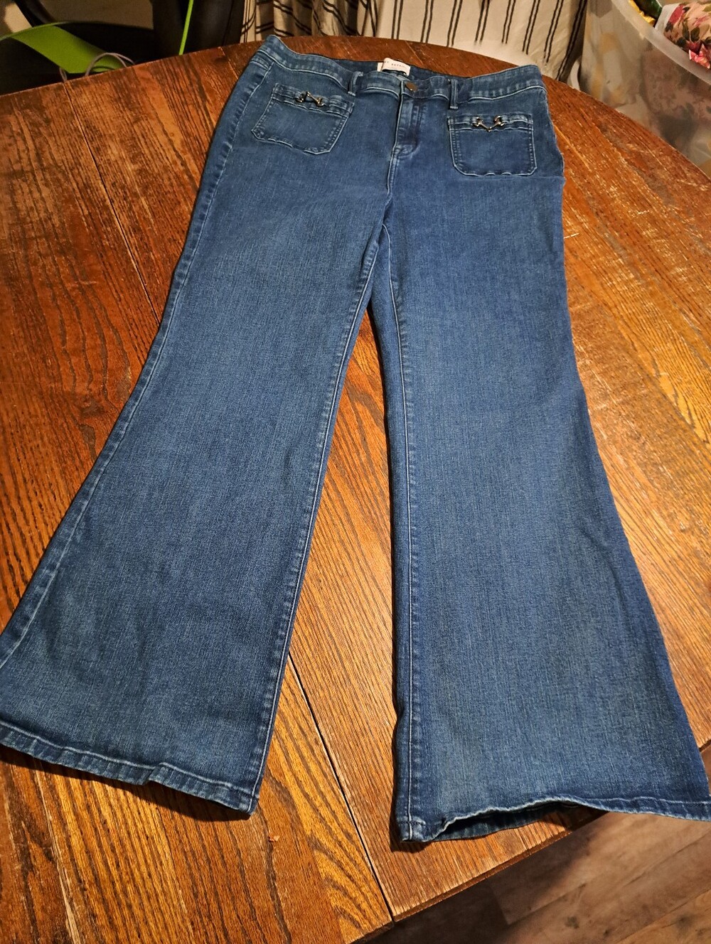 Lane Bryant Plus Size 18 Flare Wide Leg Jeans High Rise Blue Denim Stretch